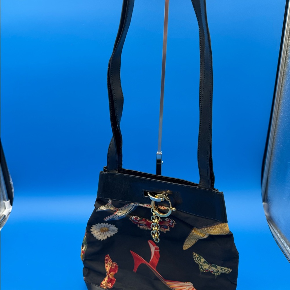Salvatore Ferragamo Black and Multicolor Butterfly Shoulder Bag